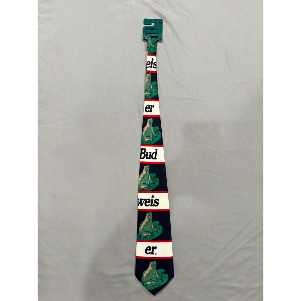Budweiser Necktie Mens OS Navy Vintage 90s Frogs Anheuser Busch Novelty Beer Tie